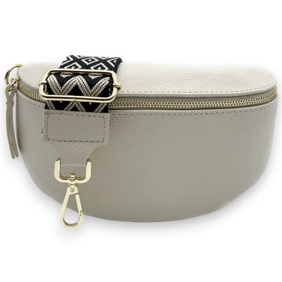 Leder Bauchtaschen Set Beige Zickzack (Goldene Verschlüsse)