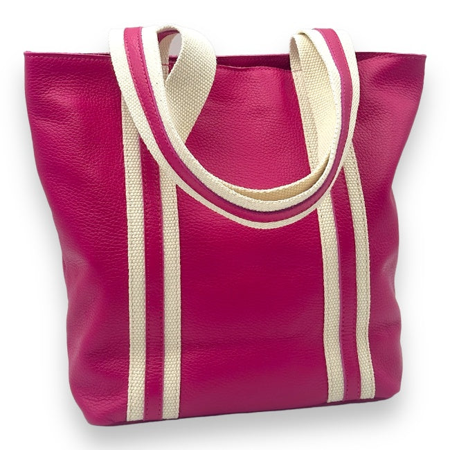 Leder Handtasche mit Reißverschluss für Damen (Pink)