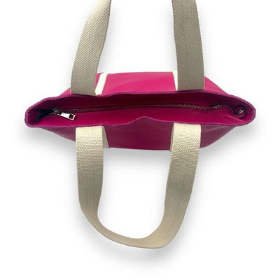 Leder Handtasche mit Reißverschluss für Damen (Pink)