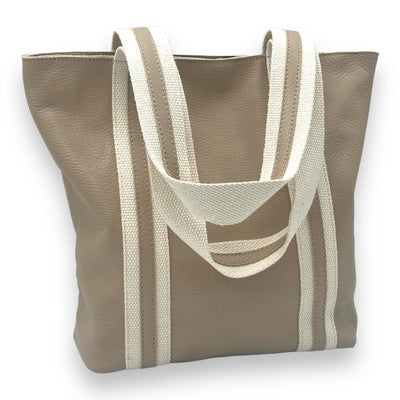 Leder Handtasche mit Reißverschluss für Damen (Taupe)