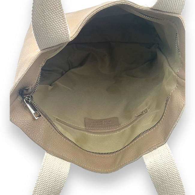 Leder Handtasche mit Reißverschluss für Damen (Taupe)