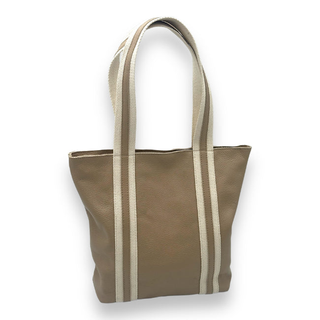 Leder Handtasche mit Reißverschluss für Damen (Taupe)