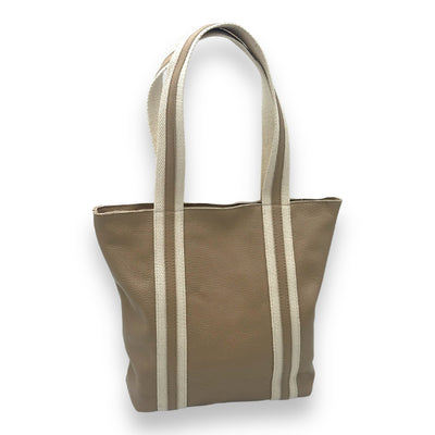 Leder Handtasche mit Reißverschluss für Damen (Taupe)