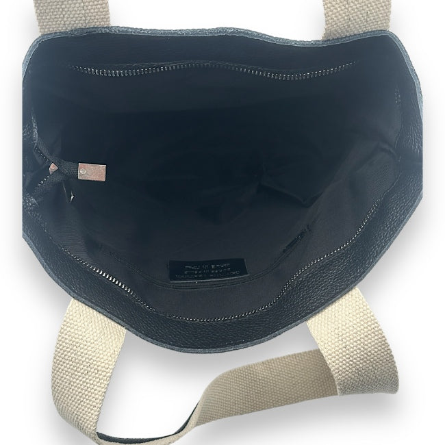 Leder Handtasche mit Reißverschluss für Damen (Schwarz)