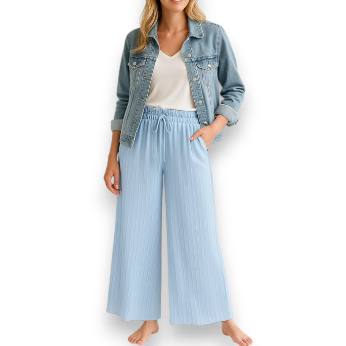 Plissee Hose Damen lang (Hellblau)