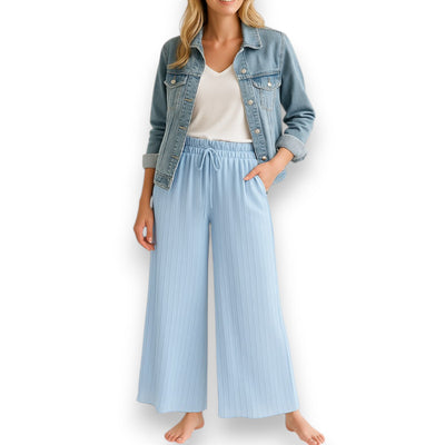 Plissee Hose Damen lang (Hellblau)