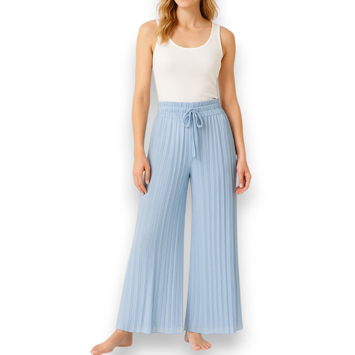 Plissee Hose Damen lang (Hellblau)