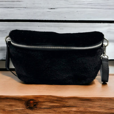 Plüsch Bauchtasche schwarz (silber)