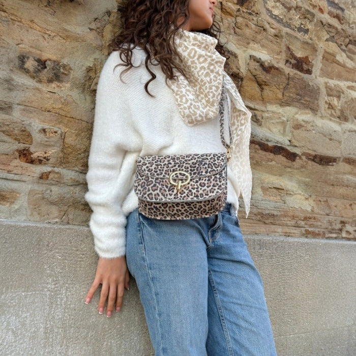 Schultertasche Leopard (Beige)
