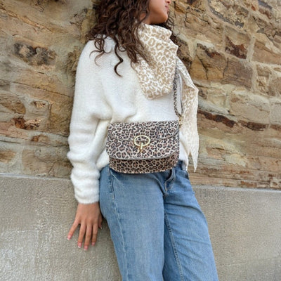 Schultertasche Leopard (Beige)