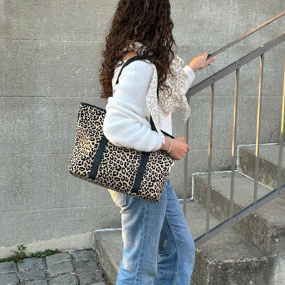Shopper Einkaufstasche Leopardenmuster (Schwarz)