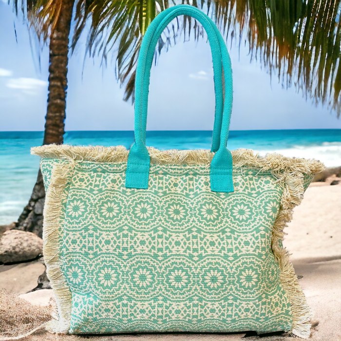 Shopper Strandtasche mit Ornamentmuster Mintgrün