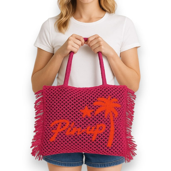 Strandtasche Papierstroh Fuchsia