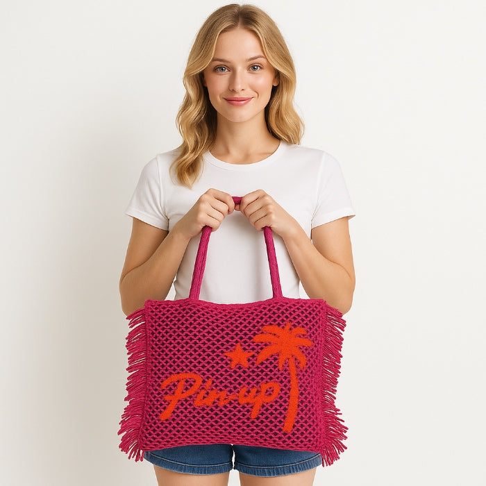 Strandtasche Papierstroh Fuchsia