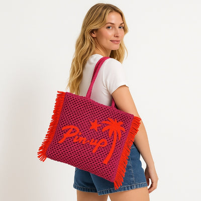 Strandtasche Papierstroh Fuchsia