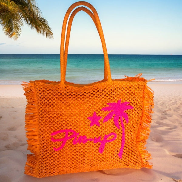 Strandtasche Papierstroh Orange