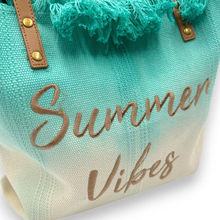 Aqua Di Mare Damen Strandtasche Türkis Mit Hibiscus-Muster – Inkl. Abnehmbarer Clutch Und Praktischen Taschen