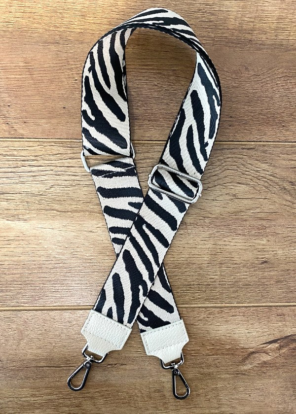 Taschengurt Beige Zebra (Silberne Verschlüsse)