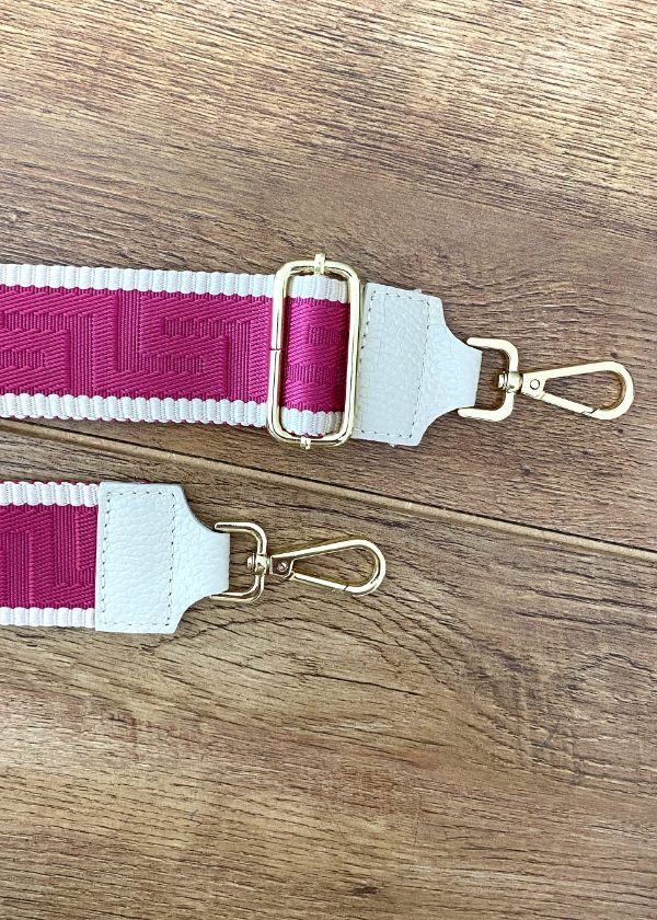 Taschenriemen Breit beige Fuchsia-Ornament (Goldene Verschlüsse)