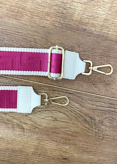 Taschenriemen Breit beige Fuchsia-Ornament (Goldene Verschlüsse)