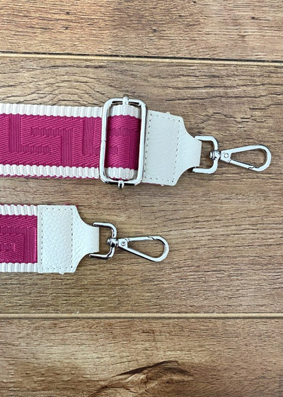 Taschenriemen Breit beige Fuchsia-Ornament (Silberne Verschlüsse)