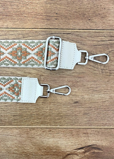 Taschenriemen breit Beige XB-Muster (Silberne Verschlüsse)