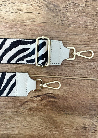 Taschenriemen breit beige Zebra (Goldene Verschlüsse)
