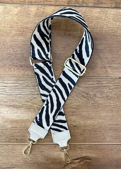 Taschenriemen breit beige Zebra (Goldene Verschlüsse)