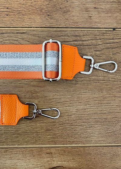 Taschenriemen Breit Orange Silber-Retro-Streifen (Silberne Verschlüsse)