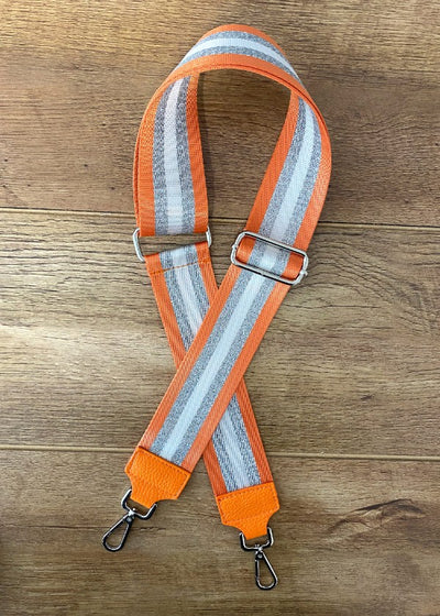 Leder Bauchtaschen Set Orange Silber-Retro-Streifen (Silberne Verschlüsse)