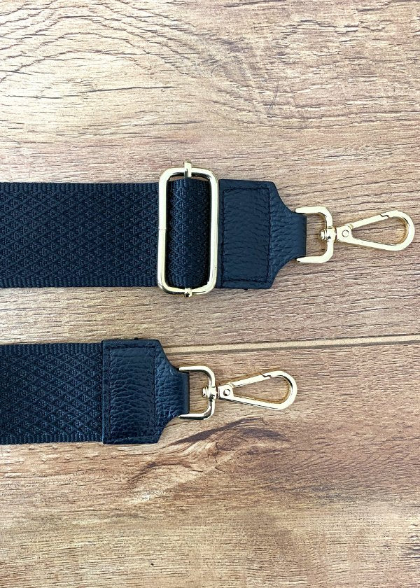 Taschenriemen breit schwarz Uni-Style (Goldene Verschlüsse)