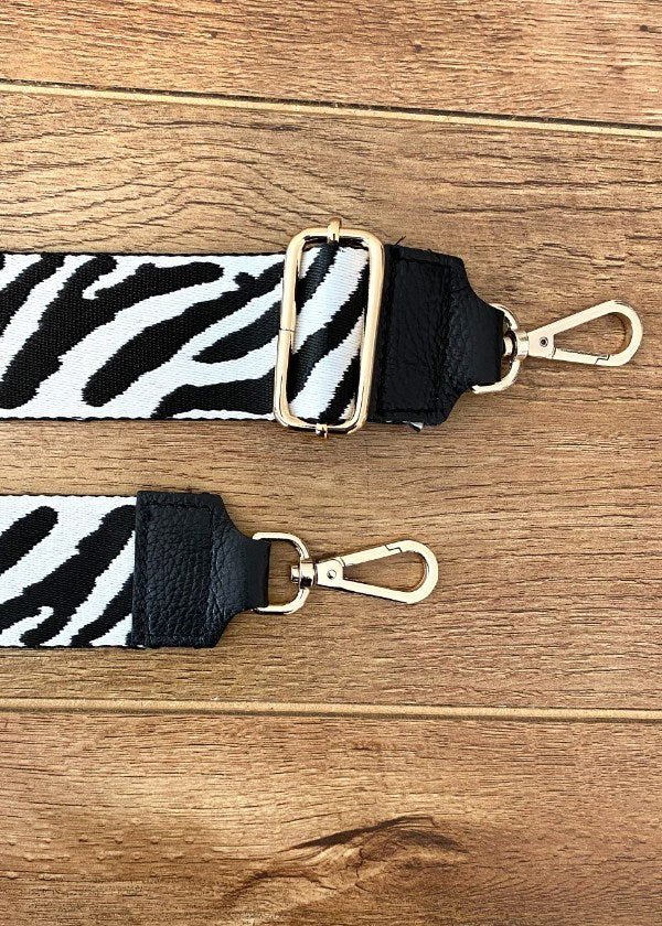 Taschenriemen breit Schwarz Zebra (Goldene Verschlüsse)