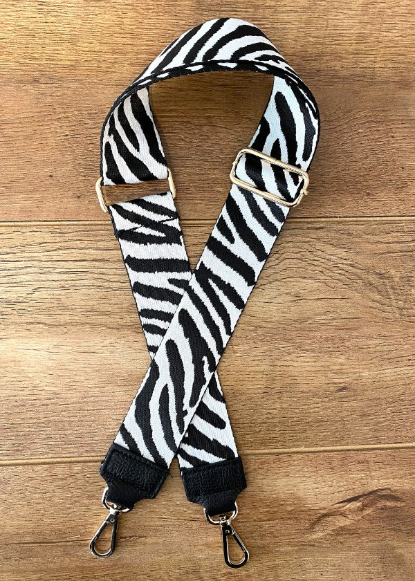 Taschenriemen breit Schwarz Zebra (Goldene Verschlüsse)