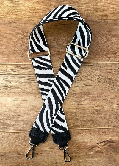 Taschenriemen breit Schwarz Zebra (Goldene Verschlüsse)