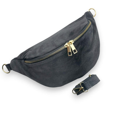 Wildleder Bauchtasche mit Doppel-Zipper (Anthrazit)