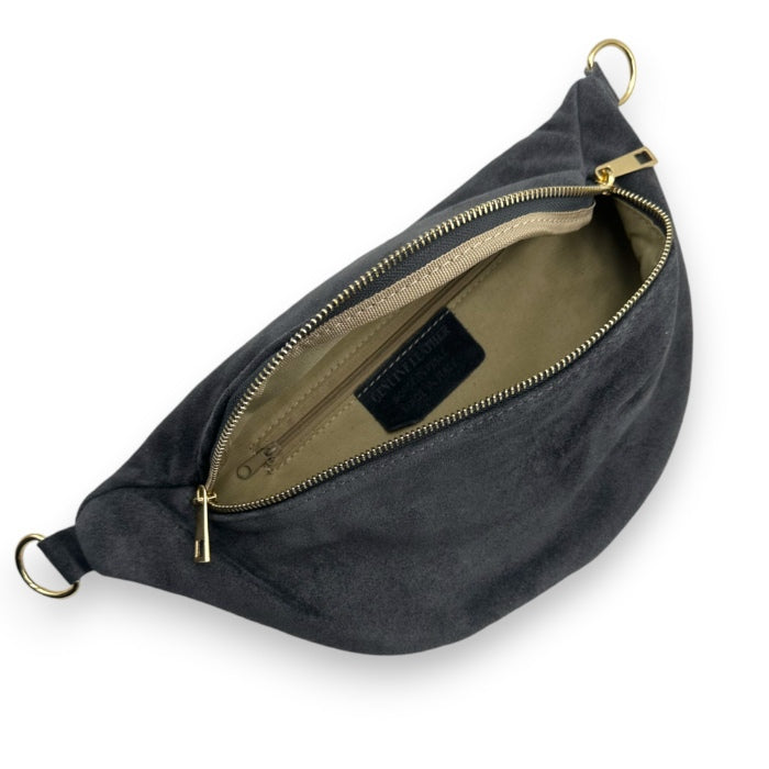 Wildleder Bauchtasche mit Doppel-Zipper (Anthrazit)