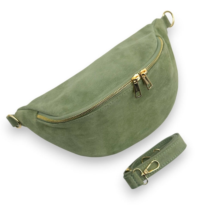 Wildleder Bauchtasche mit Doppel-Zipper (Mintgrün)