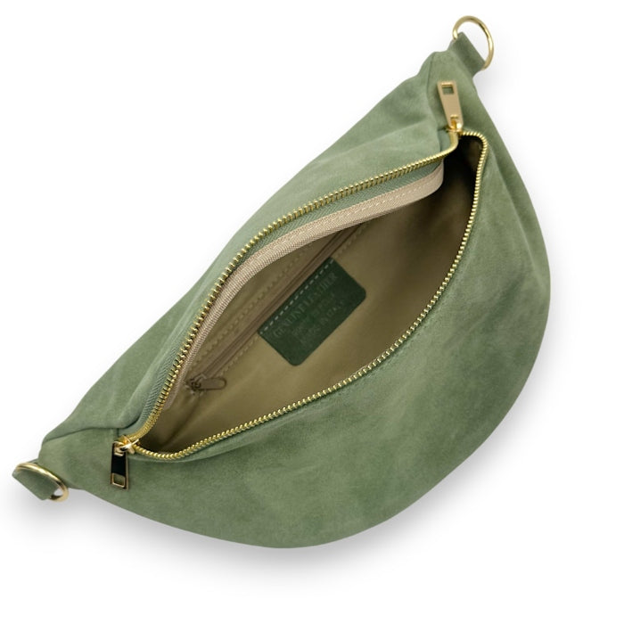 Wildleder Bauchtasche mit Doppel-Zipper (Mintgrün)