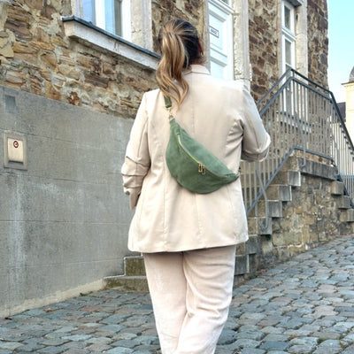 Wildleder Bauchtasche mit Doppel-Zipper (Mintgrün)