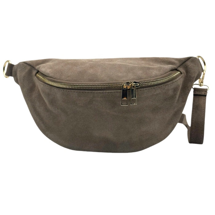 Wildleder Bauchtasche mit Doppel-Zipper (Taupe)