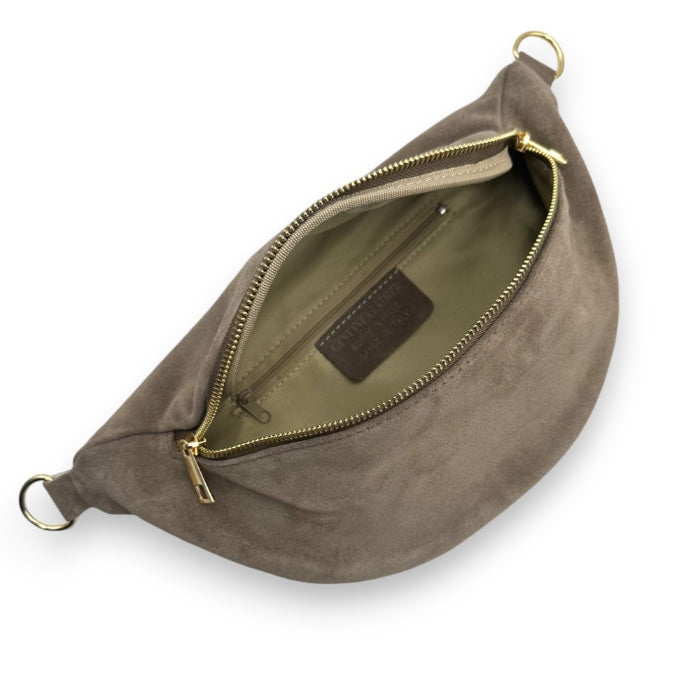 Wildleder Bauchtasche mit Doppel-Zipper (Taupe)