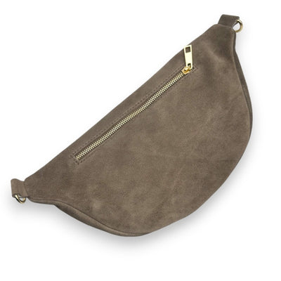 Wildleder Bauchtasche mit Doppel-Zipper (Taupe)