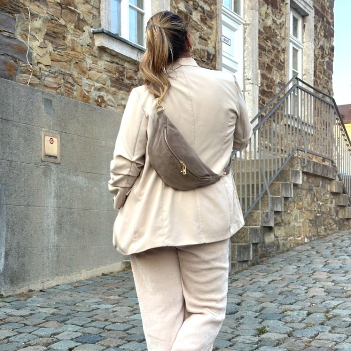 Wildleder Bauchtasche mit Doppel-Zipper (Taupe)