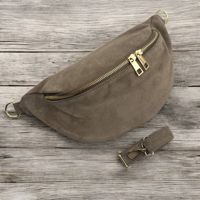 Wildleder Bauchtasche mit Doppel-Zipper (Taupe)