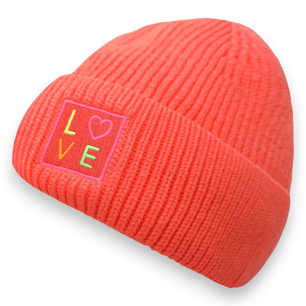 Wintermütze Damen LOVE neon orange