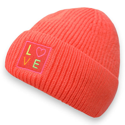 Wintermütze Damen LOVE neon orange