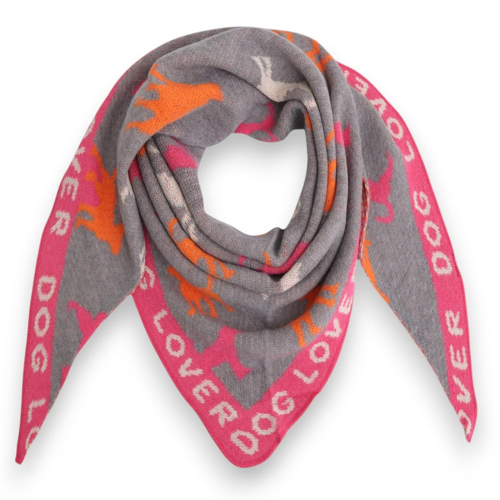 Winterschal Damen Hundemotiv grau