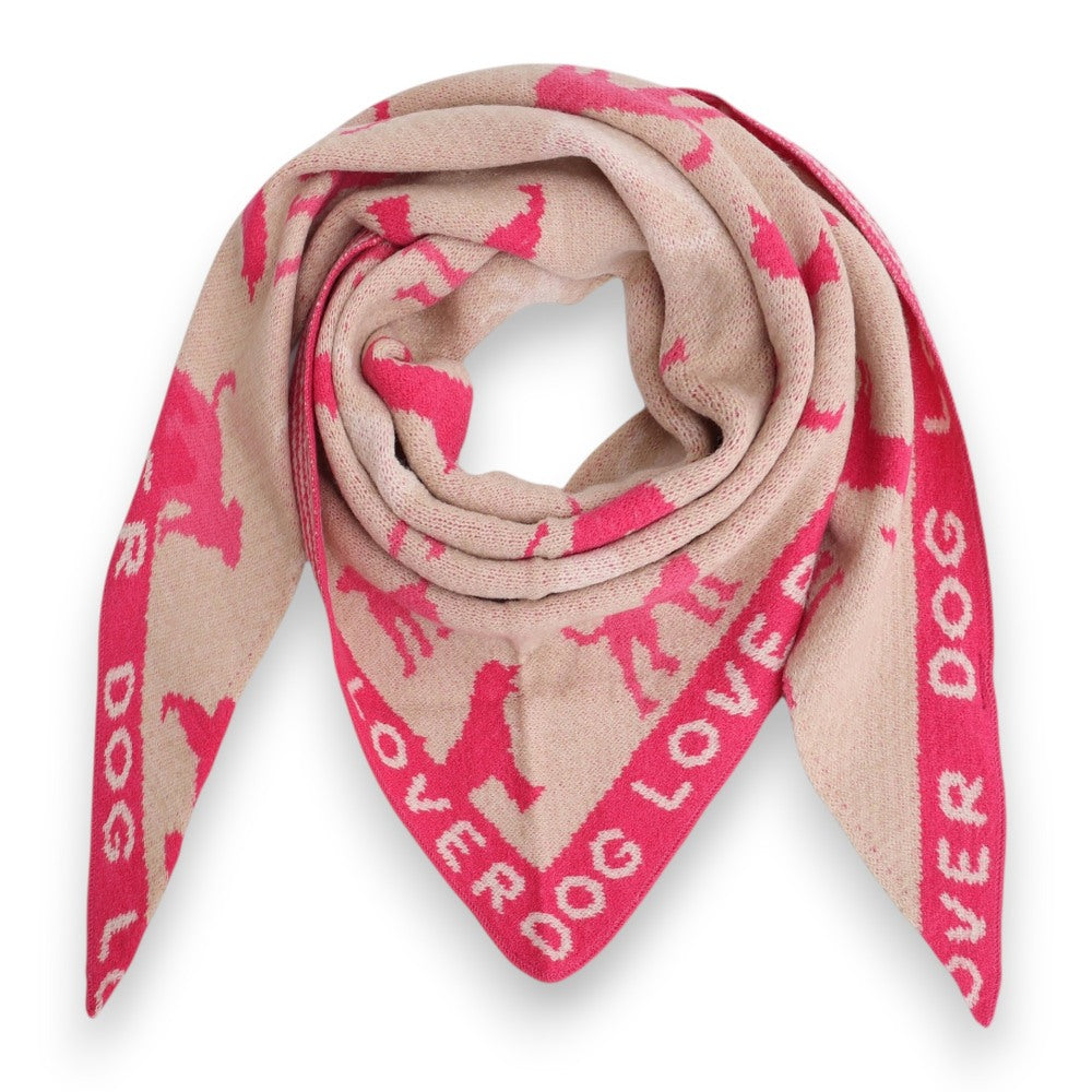 Winterschal Damen Hundemotiv  pink