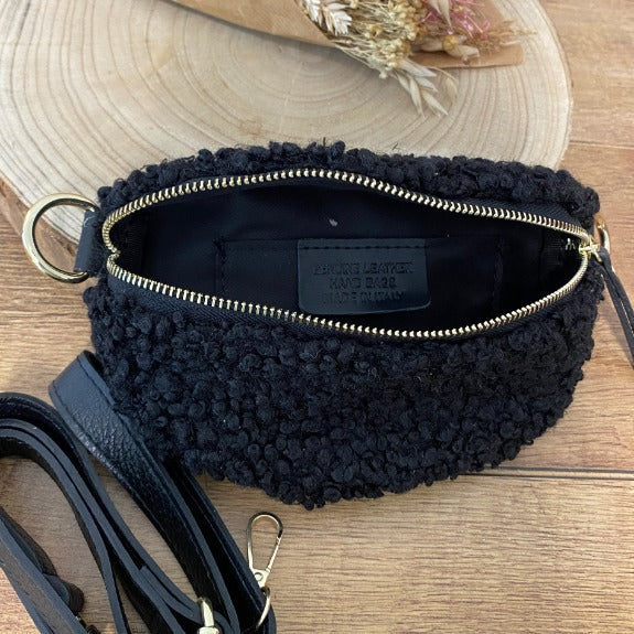 Bauchtasche Felloptik Schwarz (mittel)