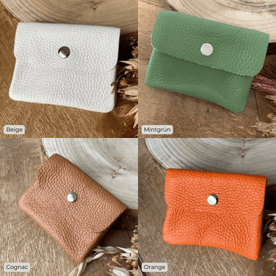 Auswahl der Farben an personalisierten Leder Portemonnaies